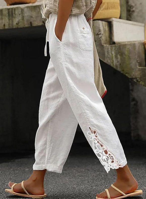 Women Casual Lightweight Drawstring Elastic Waist Pants With Pockets