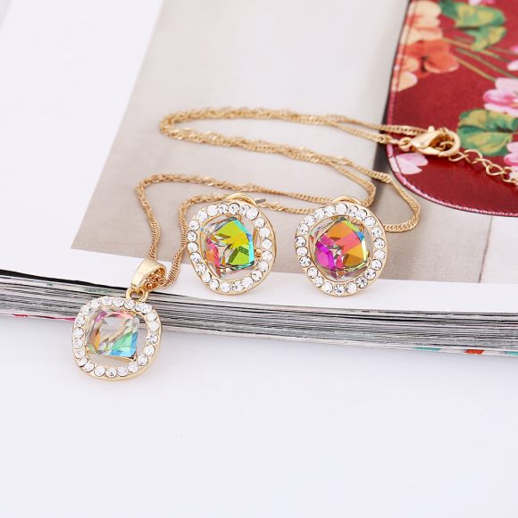 Bridal Necklace, earrings set, crystal jewelry, color gold, Korean pendant, new promotion, factory direct sales - Image 3