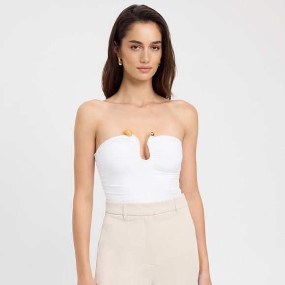 Solid Color Chest-wrapped Backless Pleated Agate T-shirt - Image 10