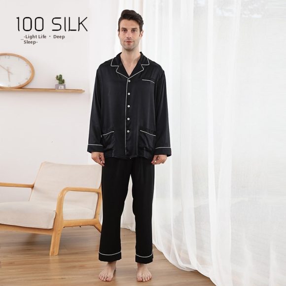 Men's Silk Pajamas 22 M Heavy Mulberry Silk Lapel Homewear - Image 6