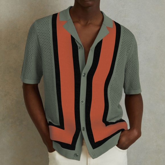 Men's Summer New Striped Contrast Color Knitwear Top - Image 3