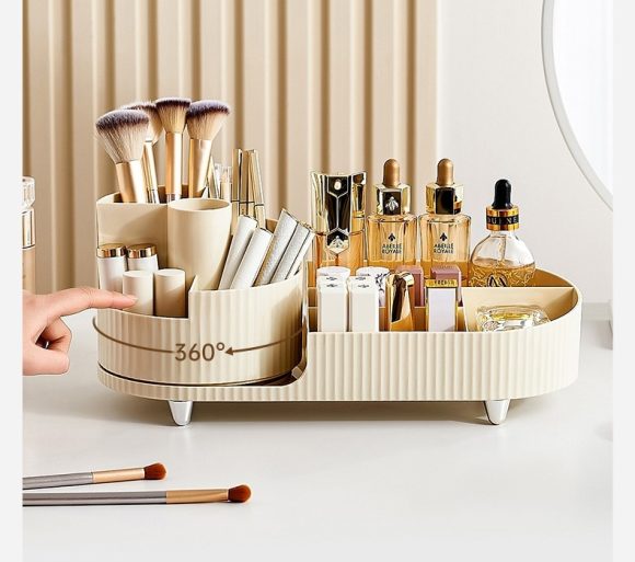 Cosmetics Storage Box Rotating Pen Holder Dresser Table Large Capacity Makeup Brush Lipstick Eye Shadow Puff Storage Rack - Image 6