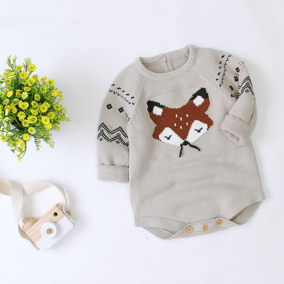 Autumn and Winter Long-Sleeved Fox One-Piece Triangle romper - Image 3