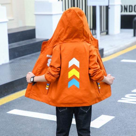 Autumn Big Kids Letter Print Trench Coat - Image 3