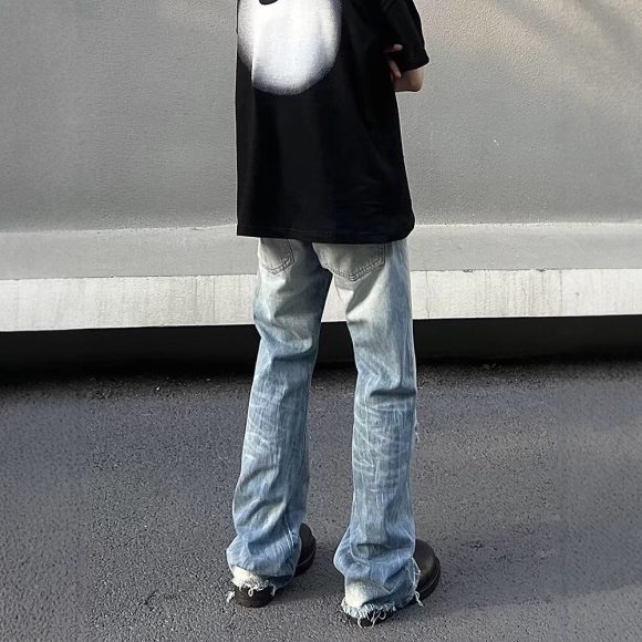 Washed Light Blue Ripped Jeans For Men - Image 6