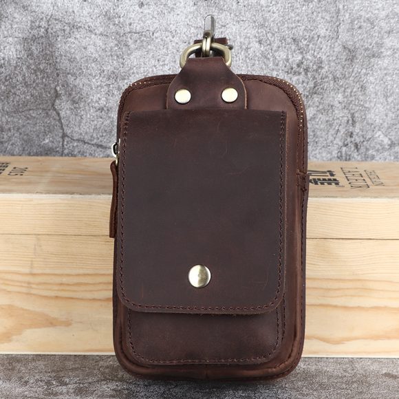Crazy Horse Leather Men's Belt Bag First Layer Cowhide Mobile Phone Waist Of Trousers Pannier Bag - Image 6