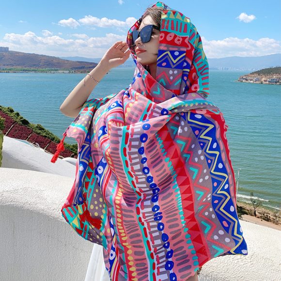 Ethnic Style Sun Protection Talma Tibet Desert Travel Thin Holiday Silk Scarf - Image 8