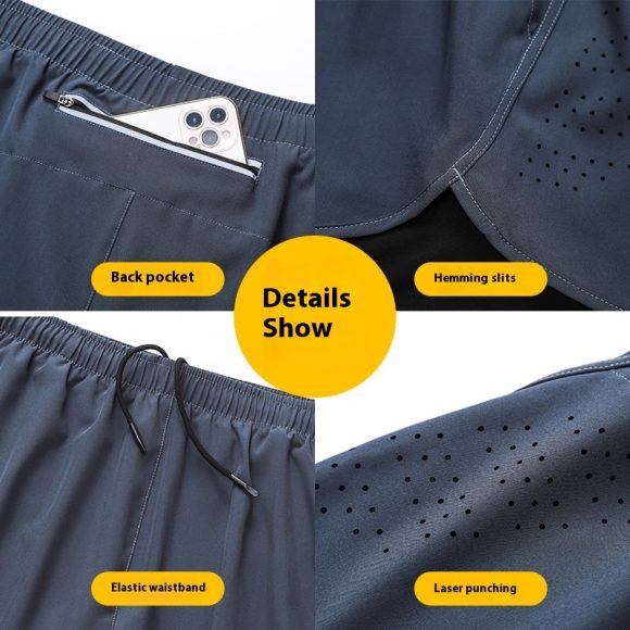 Men's Loose Three-point Quick-drying Lined Anti-exposure Double-layer Fitness Shorts - Image 8