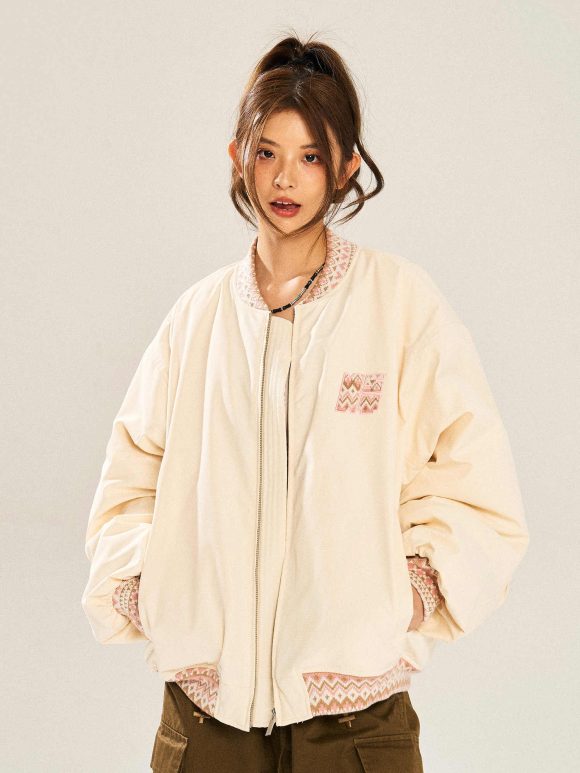 Ethnic Jacquard Stitching Thick Quilted Couple Baseball Uniform Jacket - Image 2