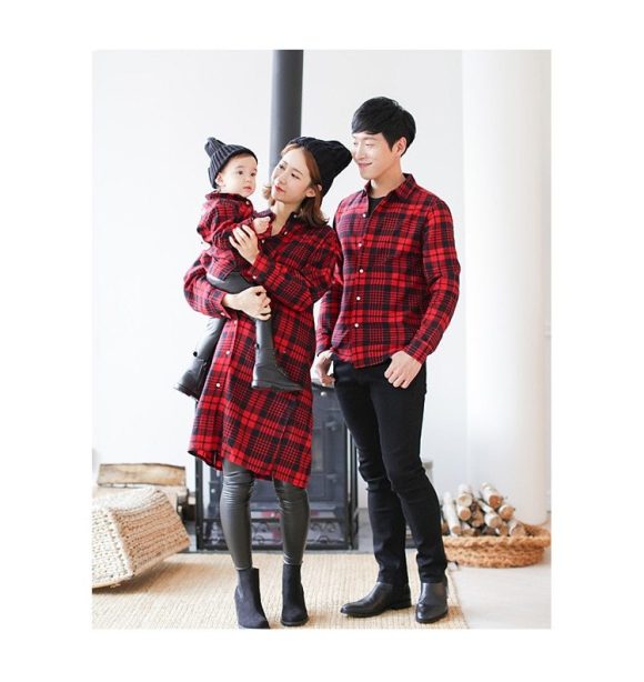 Mother and child red plaid shirt parent-child outfit - Image 2
