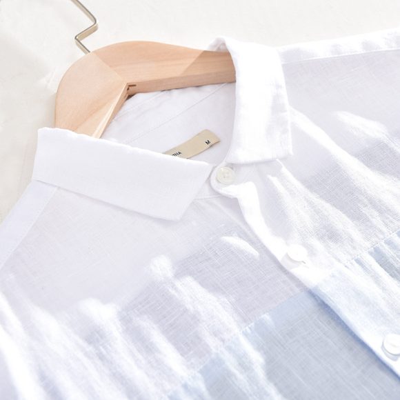 Men's Patchwork Linen Short Sleeve Shirt - Image 5