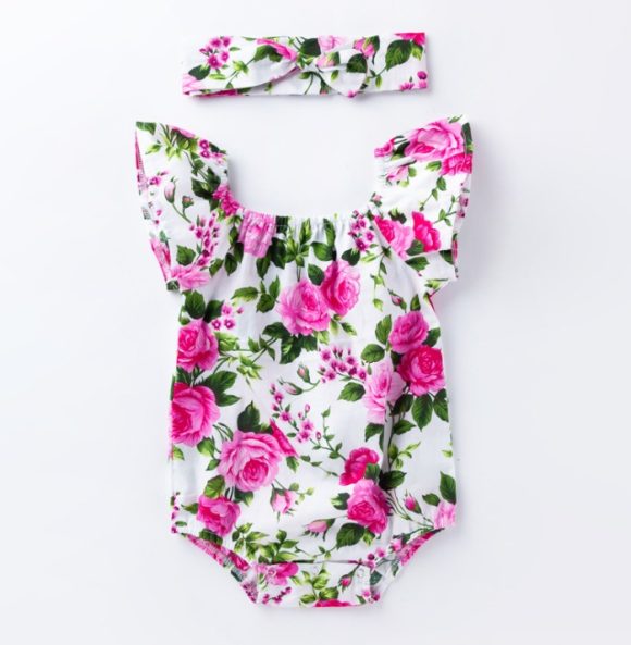 Children's wear, baby, cotton, baby, baby print, small flying sleeves, romper - Image 4