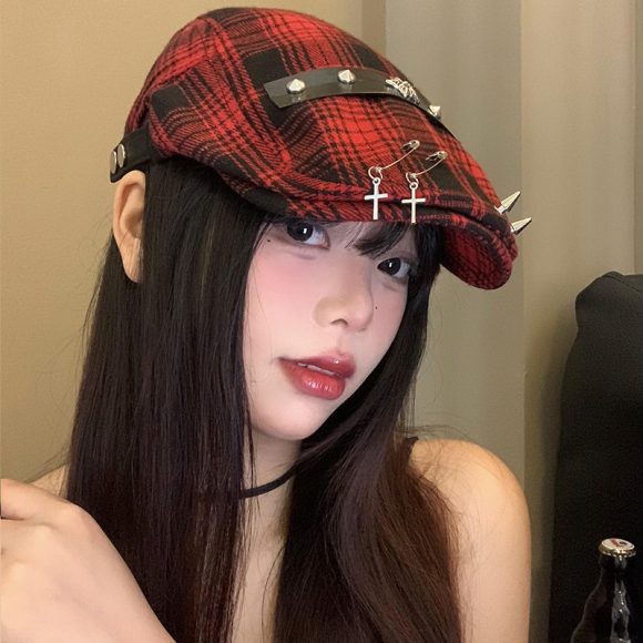 Dark Street Fashion Advance Hats Women's Neutral Plaid - Image 4
