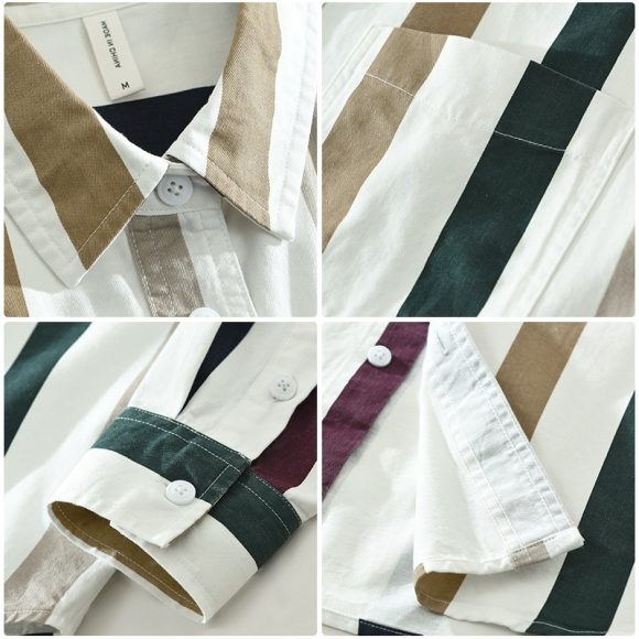 Striped Long Sleeve Shirt Men's Versatile Leisure Artistic Loose Square Collar Top - Image 3