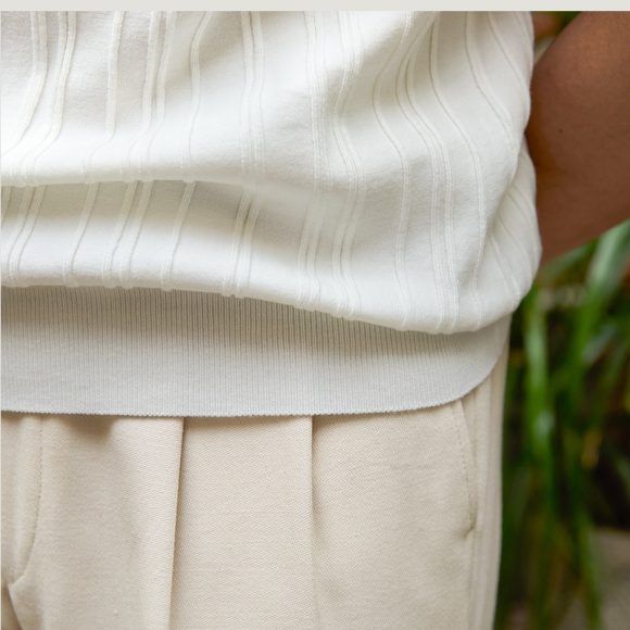 All-matching Slim Fit Sunken Stripe Knitwear Short Sleeve - Image 2