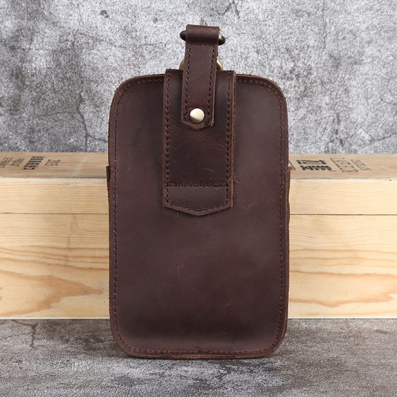 Crazy Horse Leather Men's Belt Bag First Layer Cowhide Mobile Phone Waist Of Trousers Pannier Bag - Image 7