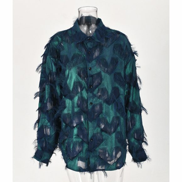 Heart-shaped Tassel Hollow-out Senior Sense Of Design Shirt Men's Autumn Fashion Loose Personality - Image 8