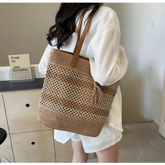 Summer Stripe Straw Sholder Bags With Tassel Pendant Fashion Large Capacity Seaside Vacation Beach Bags - Image 7