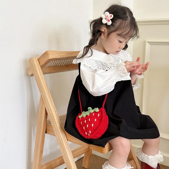 Handmade Knitted Children's Wool Cute Strawberry Crossbody Bag - Image 2
