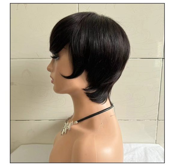 Short Straight Wig Women's Short Hair Head Cover Real Human Hair - Image 2