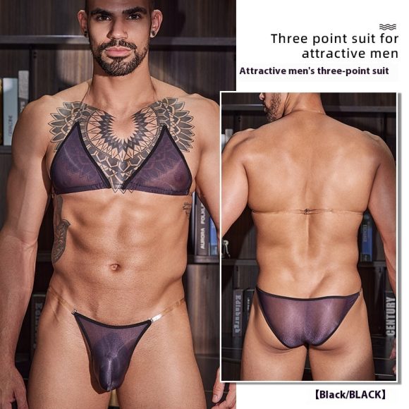 New Men's Thin Transparent Sexy Three-point Sexy Suit - Image 4