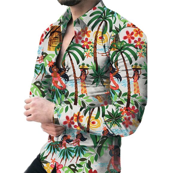 Men's Casual Long Sleeved Large Floral Shirt - Image 10