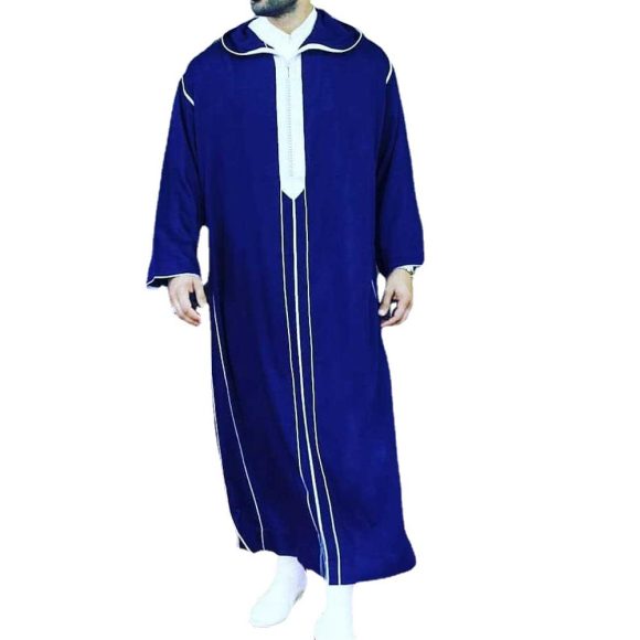 Fashion Casual Men's Dark Blue Stand Collar Robe - Image 4