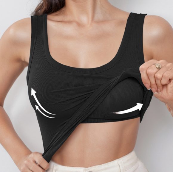 Solid Color Outerwear Thread U Collar Wide Shoulder Strap Vest Top - Image 8