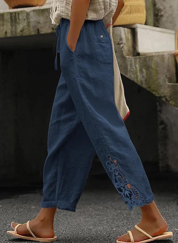 Women Casual Lightweight Drawstring Elastic Waist Pants With Pockets - Image 3