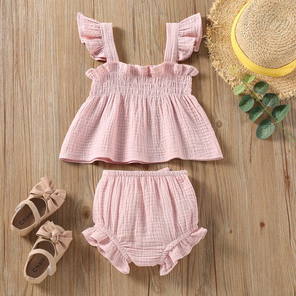 Girls' Solid Color Sling Top Hot Pants Suit - Image 8