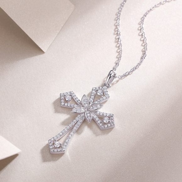 Backup Force Luxury Fashion Diamond Pendant Necklace Set With Mosan Diamond Silver Ornaments - Image 6