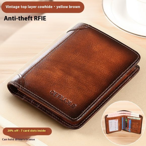 Genuine Leather Anti-theft Swiping Ultra-thin Cheng E Wallet - Image 5
