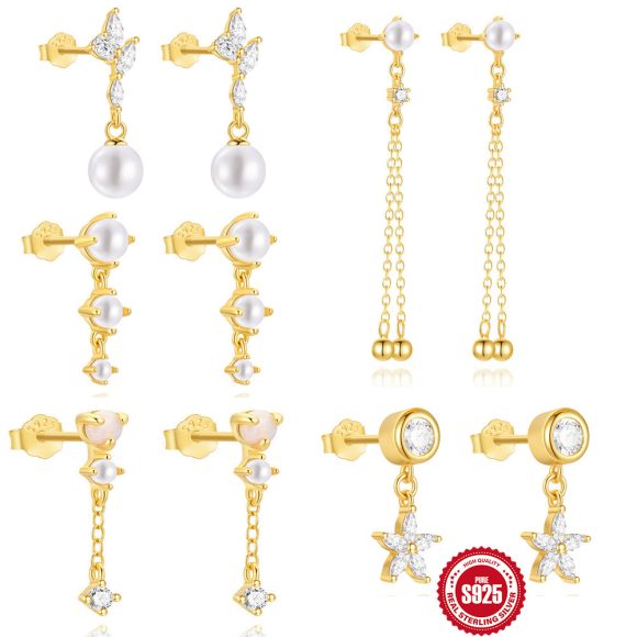 Sterling Silver Horse Eye Rhinestone Pearl Eardrops - Image 3
