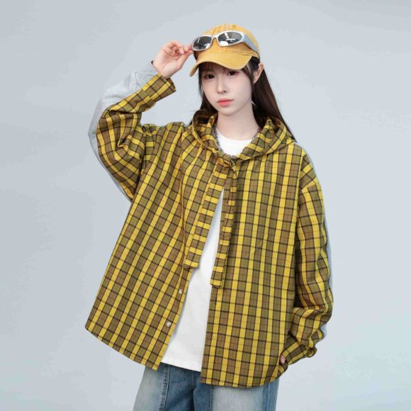 Shirt Plaid Patchwork Grey Cotton - Image 4