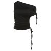 Personality Street Simple Graceful Solid Color Diagonal Collar Top For Women - Image 6