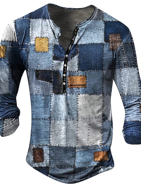 Open Placket Button Digital Printing Men's Long-sleeved T-shirt - Image 8