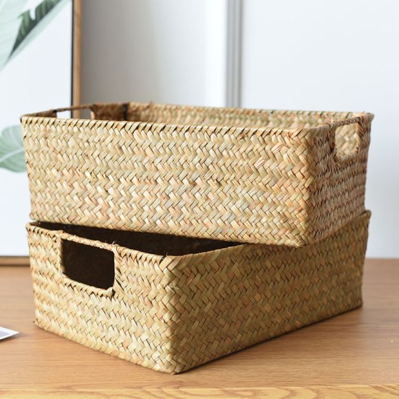 Straw Woven Rectangular Storage Baskets, Finishing Baskets, Woven Bamboo Baskets, Storage Baskets - Image 9