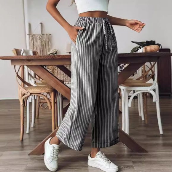 Women's Striped Casual Loose Straight Wide-leg Pants - Image 3