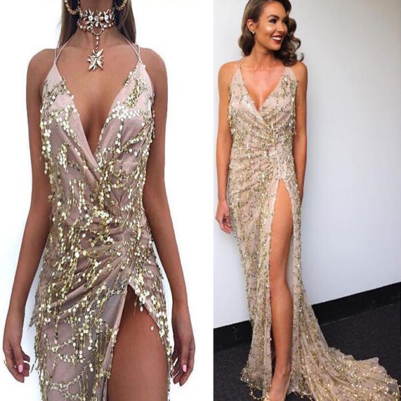 V-neck Sexy Halter Strap Sequin Dress - Image 8
