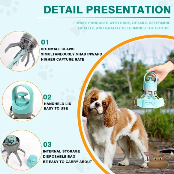 New Dog Pooper Scooper Pet Outdoors Portable Claw Poop Scooper Garbage Bag Cat Dispenser Waste Pick-up Cleaner - Image 3