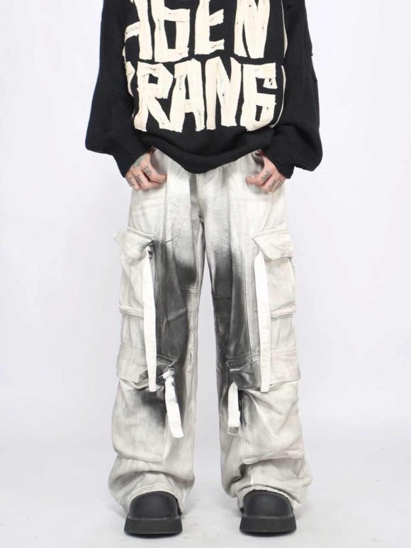 Splash Ink Multi-pocket Cargo Pants Men's Loose Straight Mopping Pants - Image 4