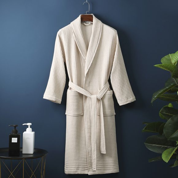 Pure Cotton Bathrobe Long Waffle All Cotton Nightgown - Image 4