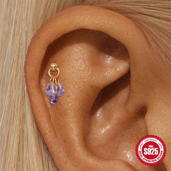 Sterling Silver Super Flash Water Drop Colorful Crystals Cartilage - Image 5