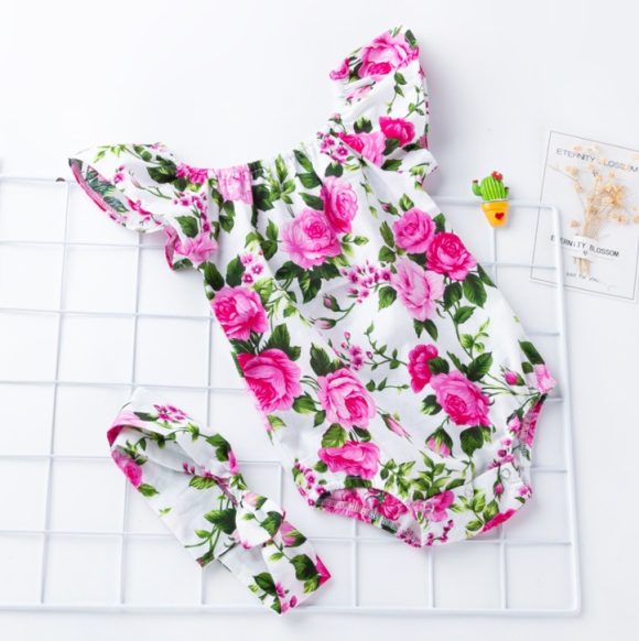 Children's wear, baby, cotton, baby, baby print, small flying sleeves, romper - Image 2