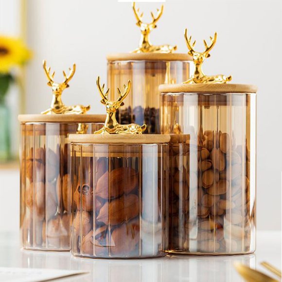 Gold Glass Vertical Stripe Storage Tank - Image 2