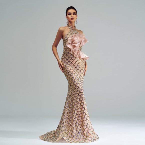 Halter Sequined Mermaid Evening Dress - Image 2
