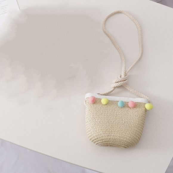 Small Ball Solid Color Children Straw Hat Bag Set - Image 10