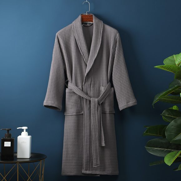 Pure Cotton Bathrobe Long Waffle All Cotton Nightgown - Image 7