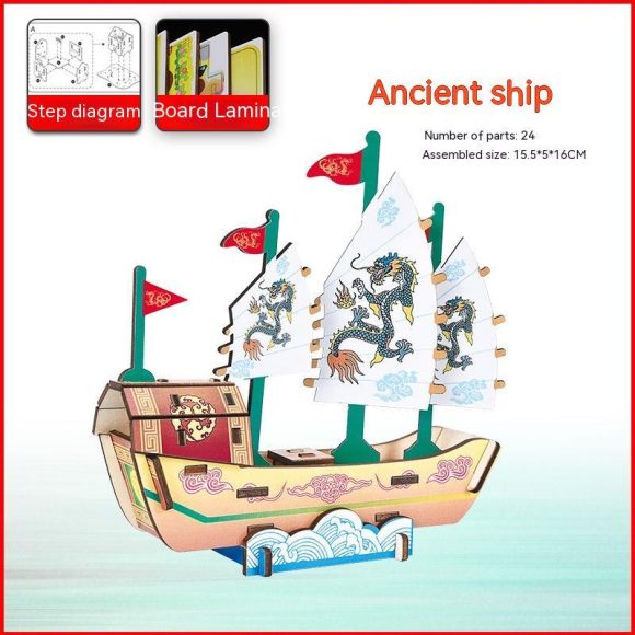 Wooden Pirate Ship Assembled Model Decorative Toys - Image 7