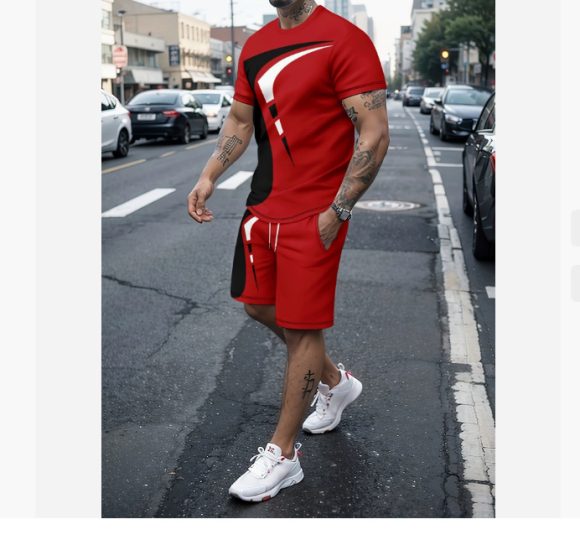 Men's Casual T-shirt Shorts Two-piece Printed Sportswear - Image 4